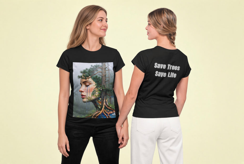 Save Trees Save Life T-Shirt – Black (front & back)