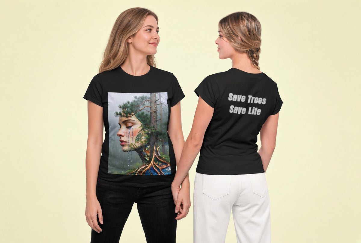 Save Trees Save Life T-Shirt – Black (front & back)