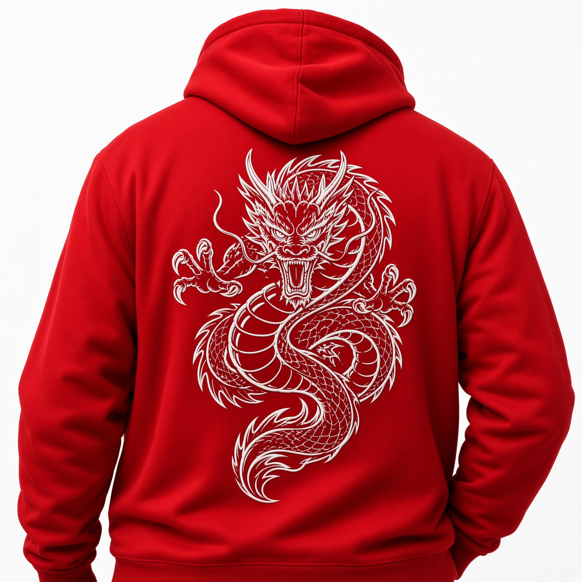 Bai Long Embroidered Hoodie – Red