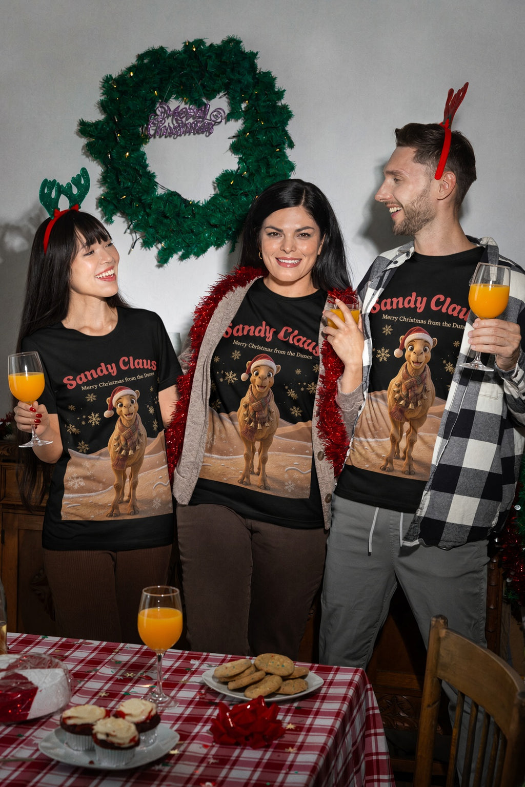 Sandy Claus Adults Christmas T-Shirt - group of friends
