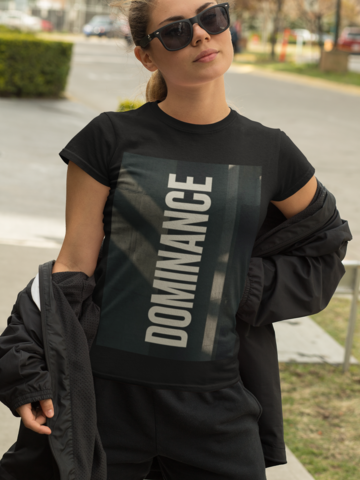 Dominance - Woman in Black tee with sunglasses athleisure street style
