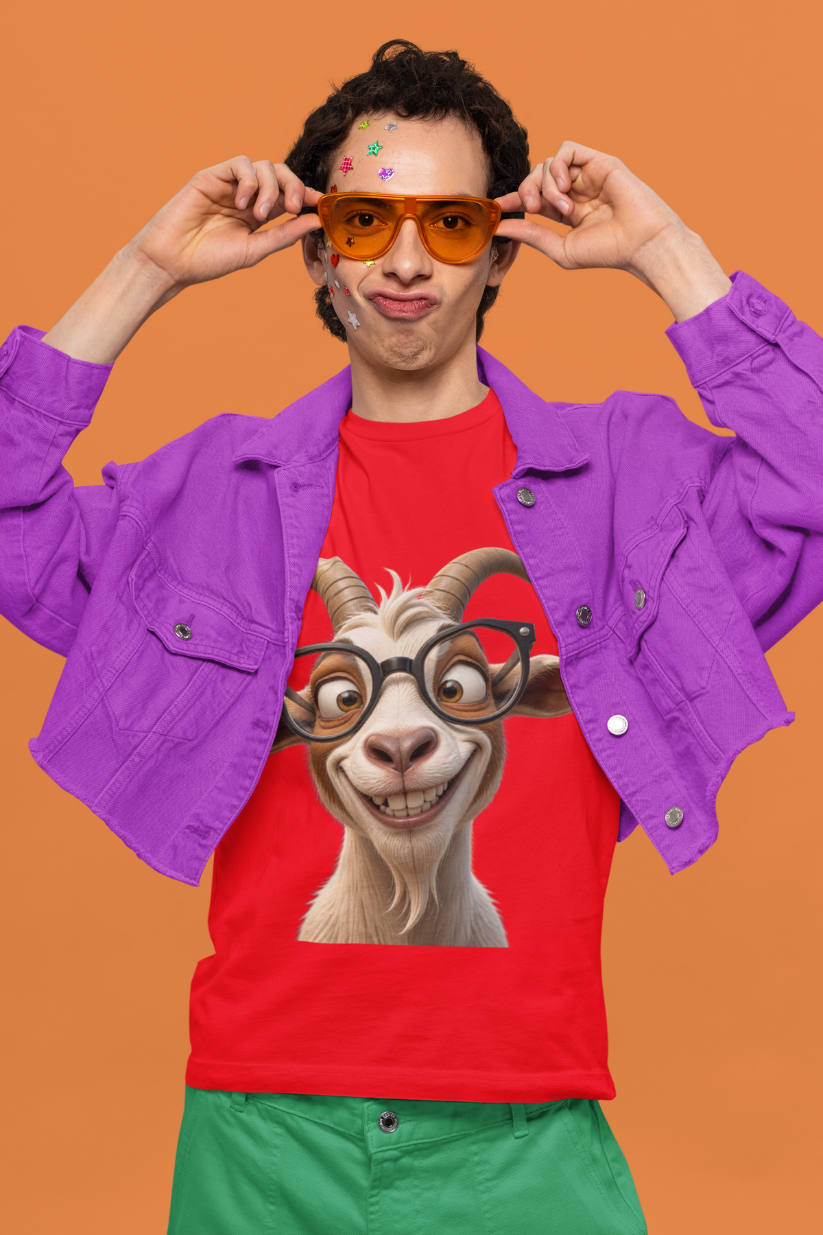 Nerdy GOAT Tee Black - man with sunglasses and star stickers