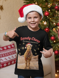 Sandy Claus Kids Christmas T-Shirt - boy wearing black tee