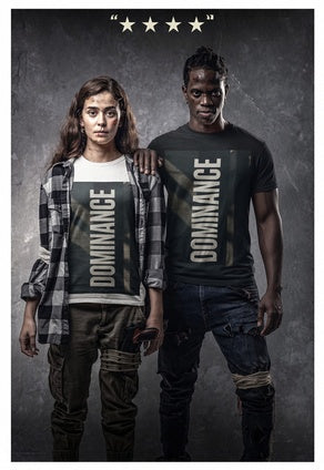 Dominance - Man and woman in Black and White tees editorial duo shot