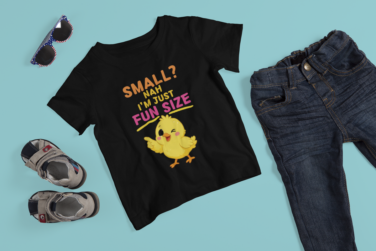 Fun Size Chick Tee Black - flat lay boy outfit