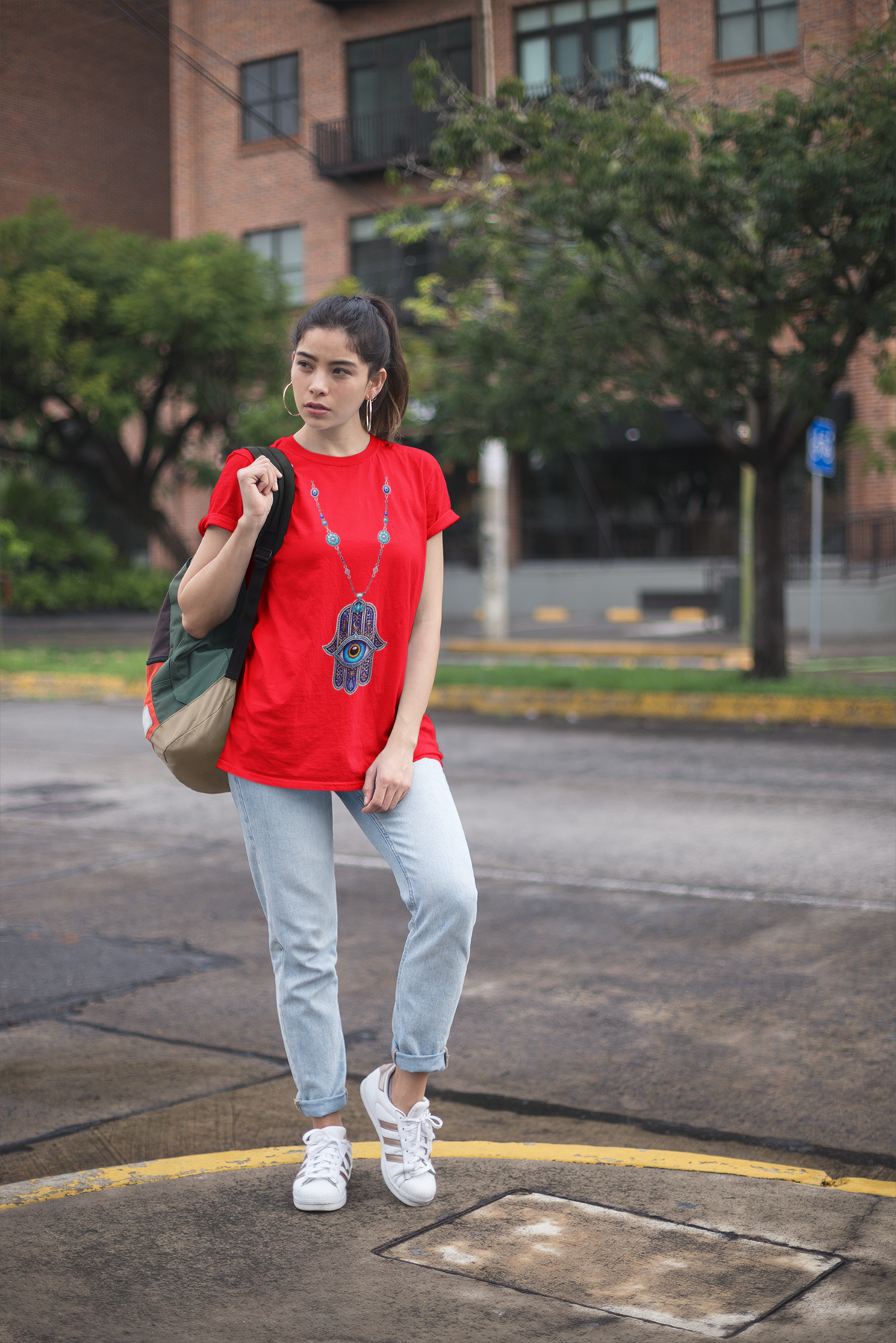 Nazar Proof T-Shirt – Red (front lifestyle)