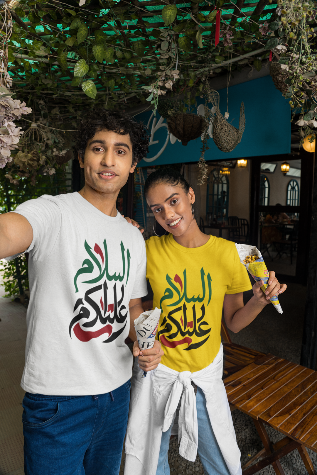 السلام عليكم tee - couple selfie, White and Yellow versions