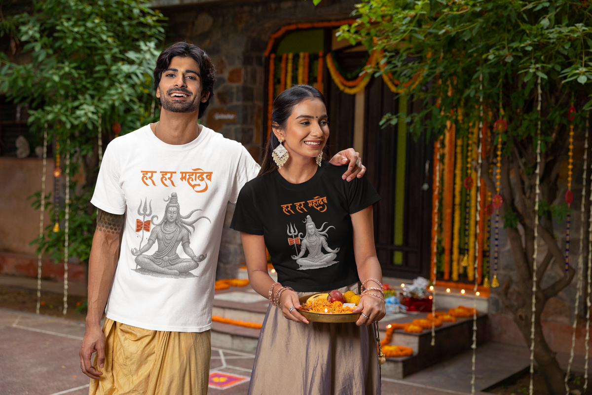Har Har Mahadev Tee - couple at Diwali White/Black