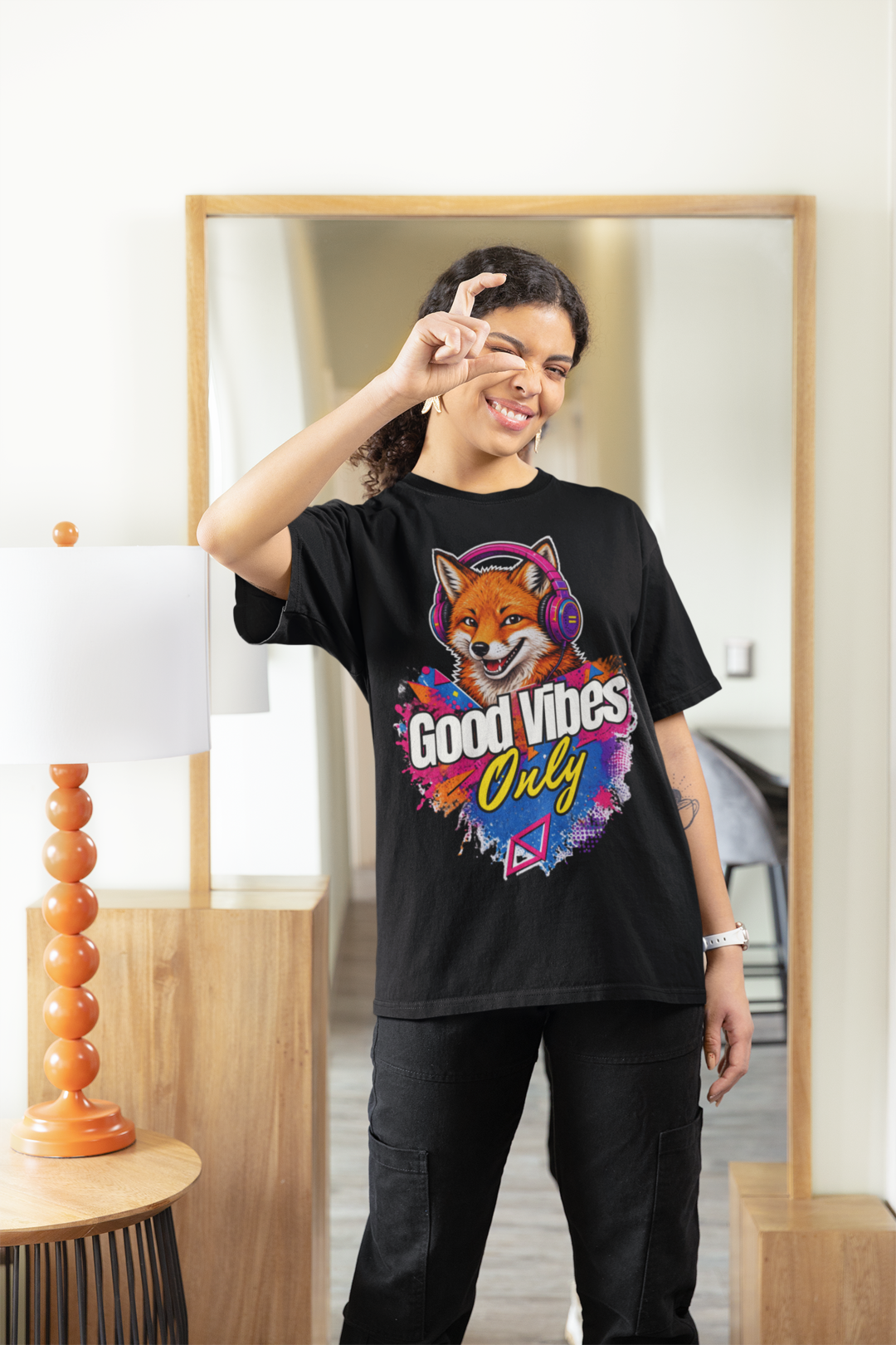 Good Vibes Only tee - black, female model
