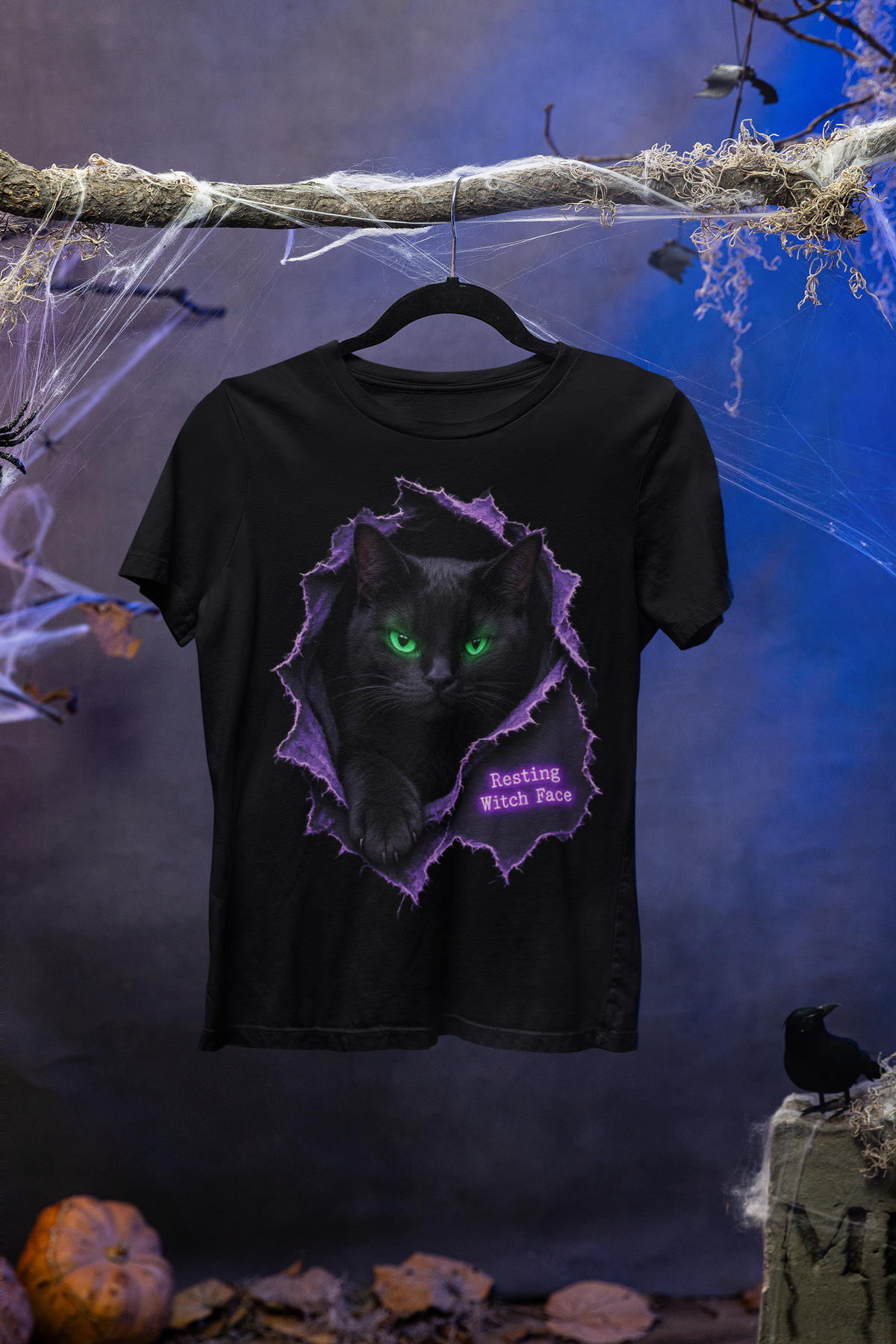 Resting Witch Face Halloween T-Shirt - hanging mockup