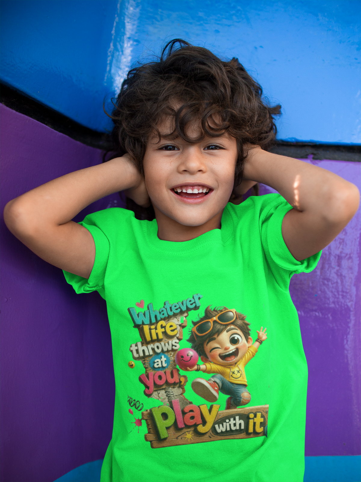 Play With It Tee White - kid covering ears mockup