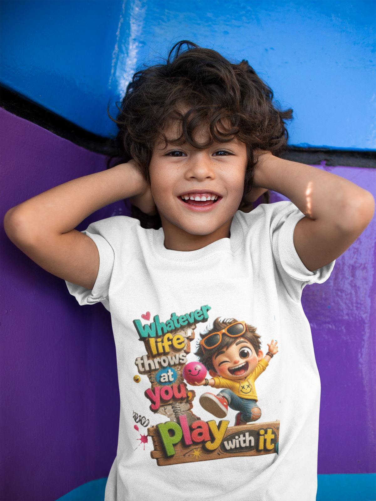 Play With It Tee Black - kid covering ears mockup
