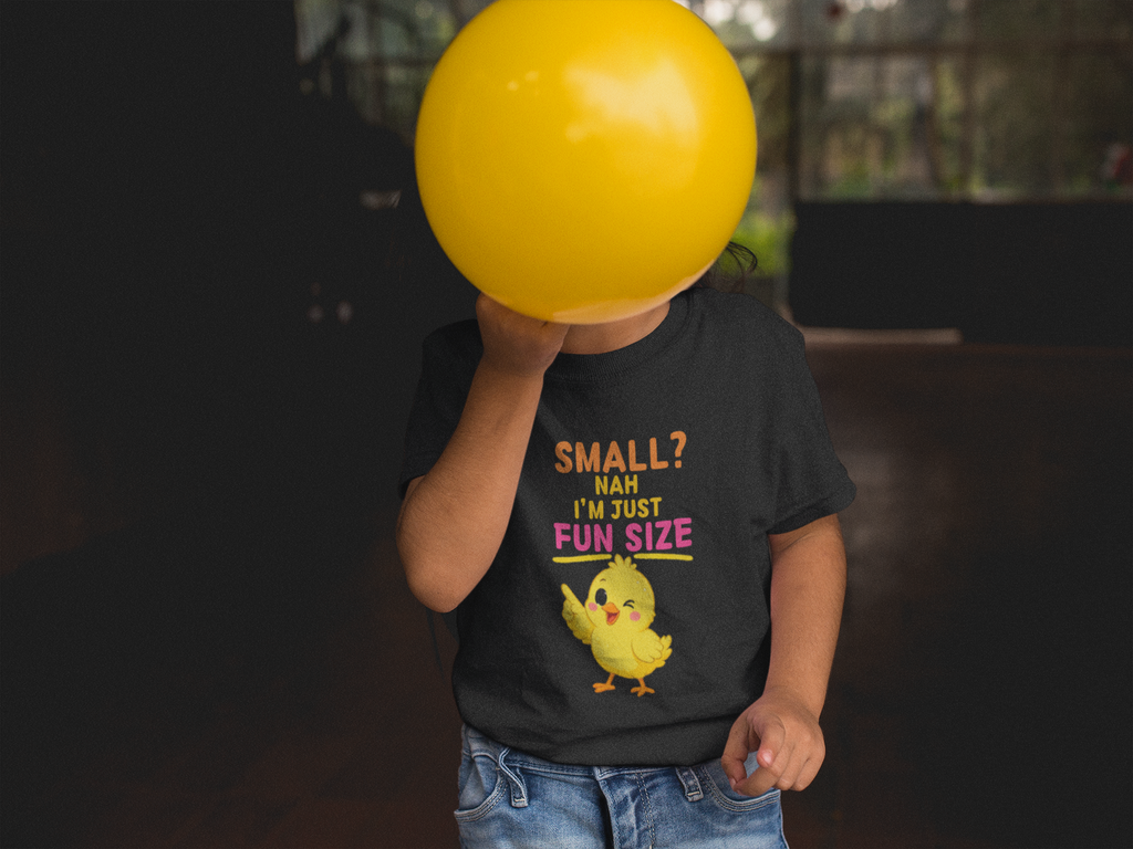 Fun Size Chick Tee Black - child covering face with ball