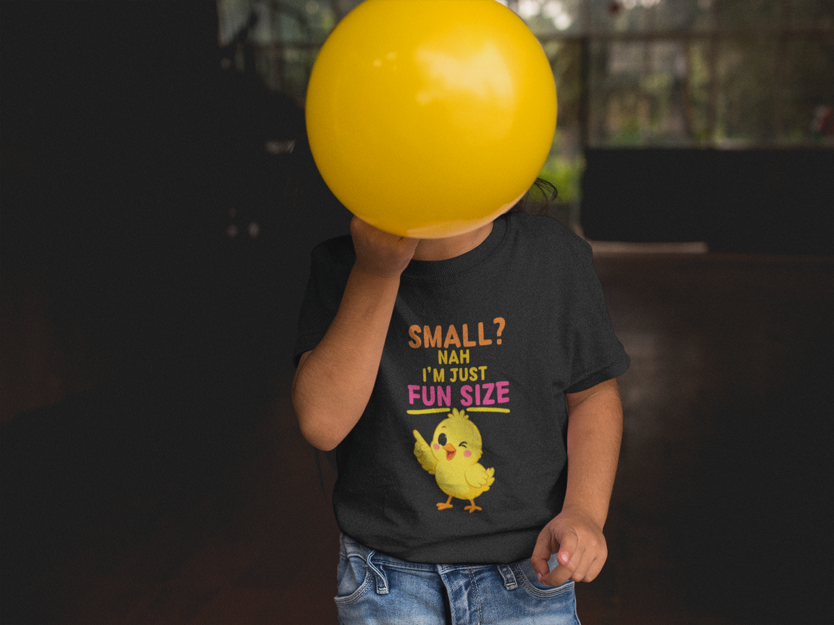 Fun Size Chick Tee Black - child covering face with ball