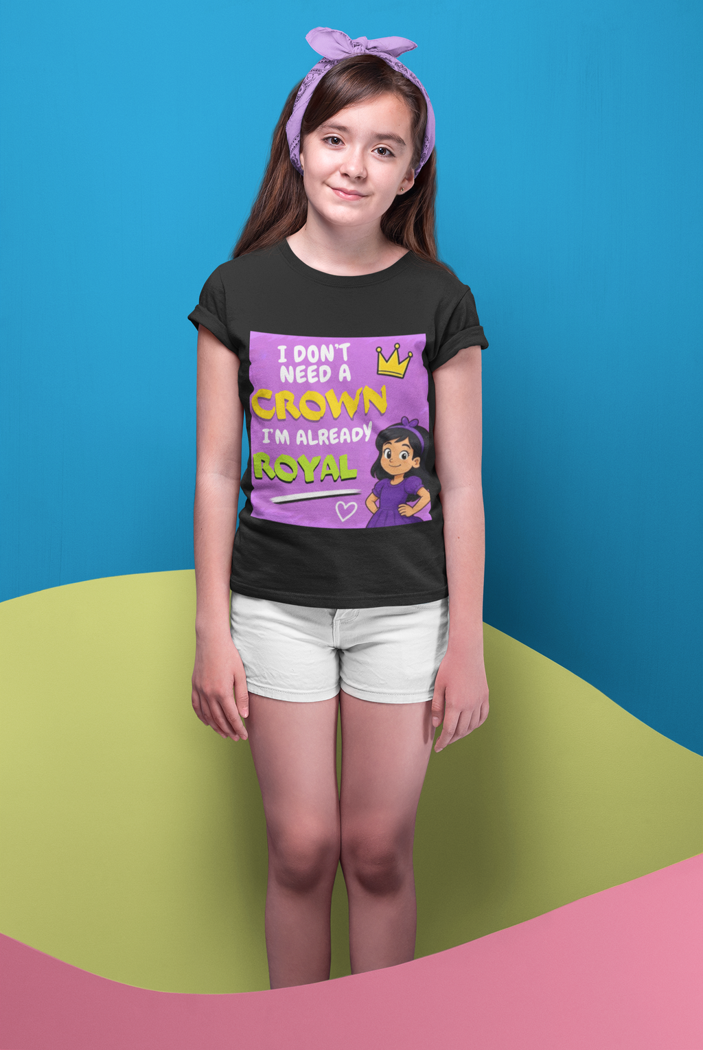 Already Royal T-Shirt Black - girl wearing kerchief with cardboard waves