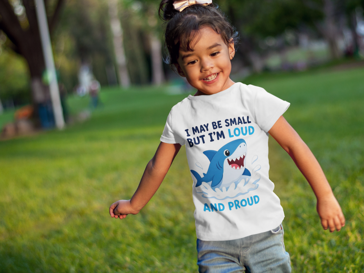 Mini Shark Energy T-Shirt White - little girl running at park