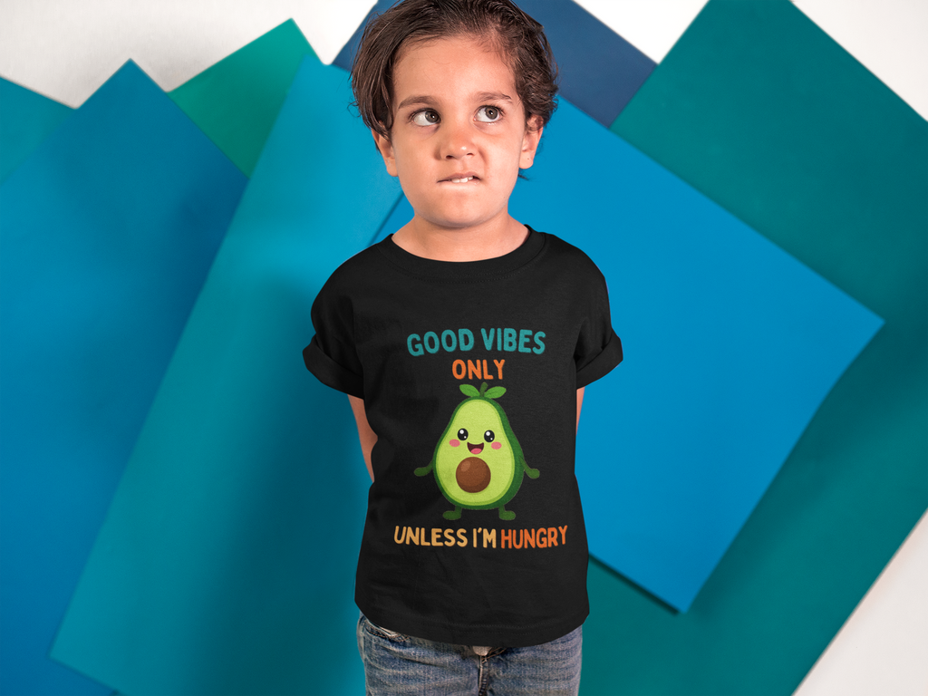 Vibing Until Hungry T-Shirt Black - kid making faces