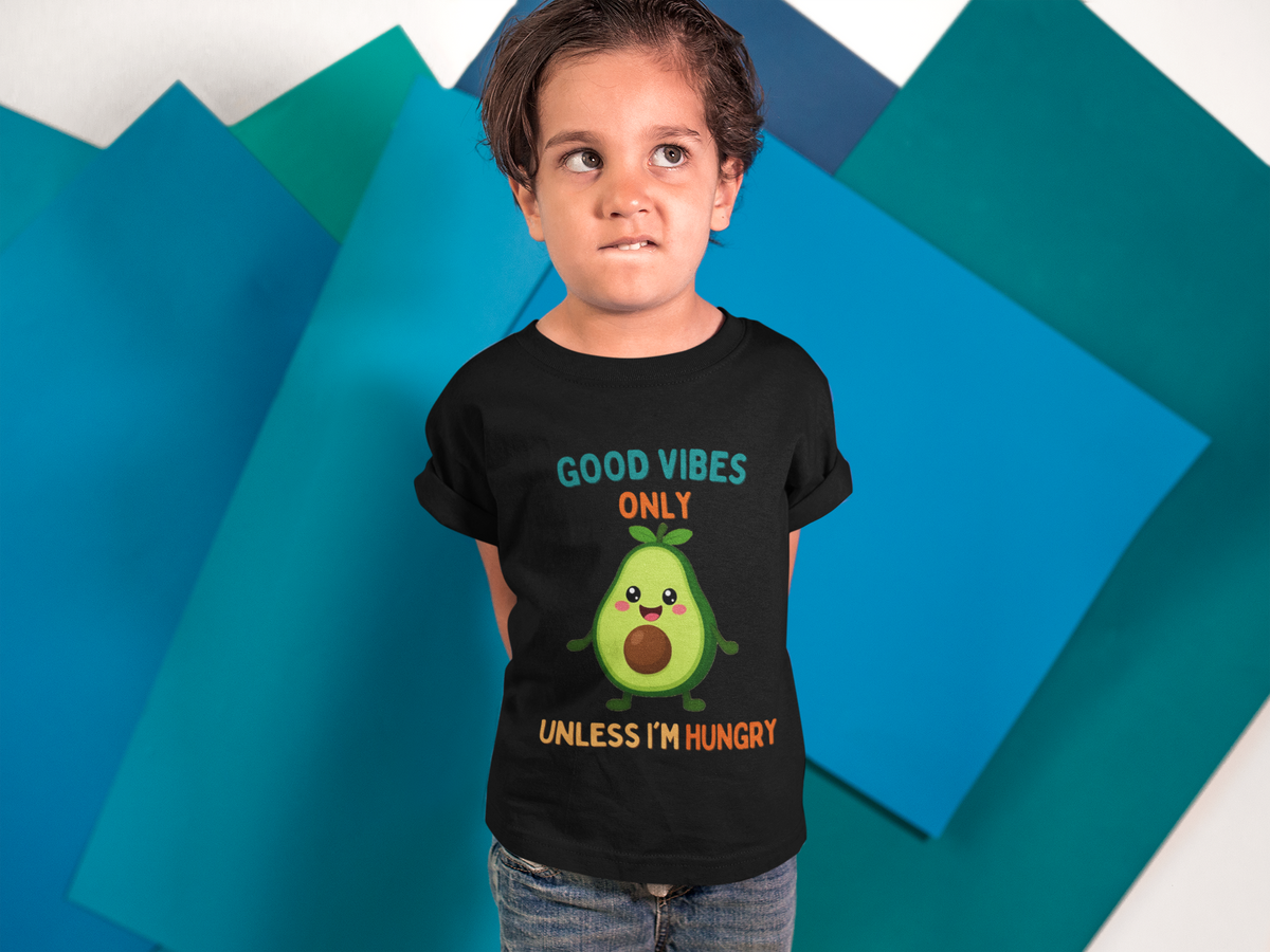 Vibing Until Hungry T-Shirt Black - kid making faces