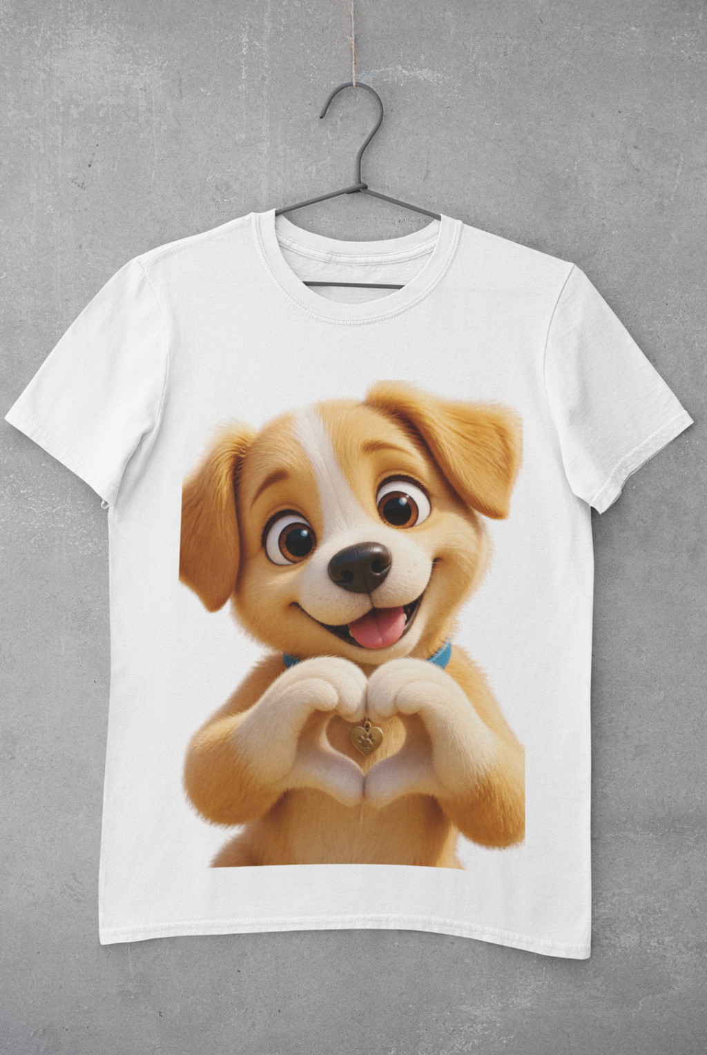 Puppy Love Tee Black - hanging on concrete wall