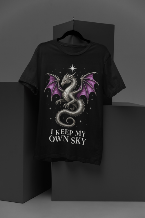 I Keep My Own Sky - Black tee on hanger minimalist