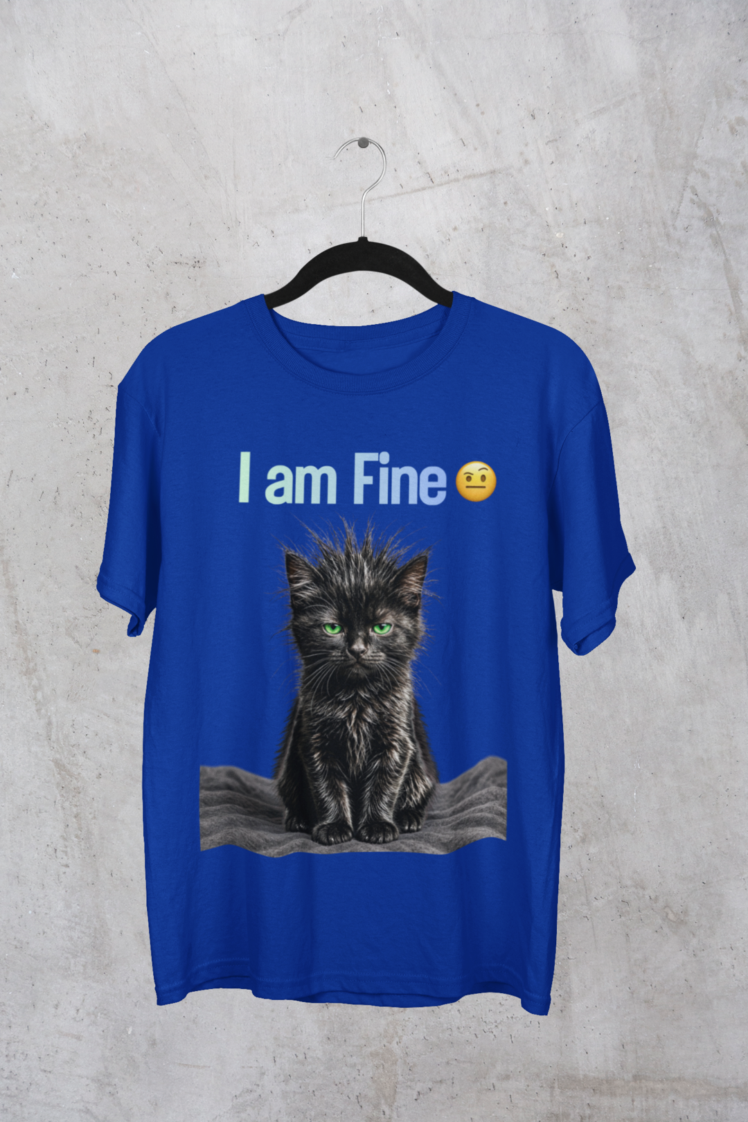 I am Fine Tee - Blue hanging mockup