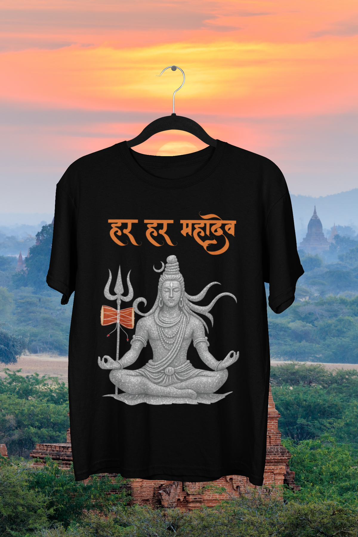 Har Har Mahadev Tee - Black, flat mockup