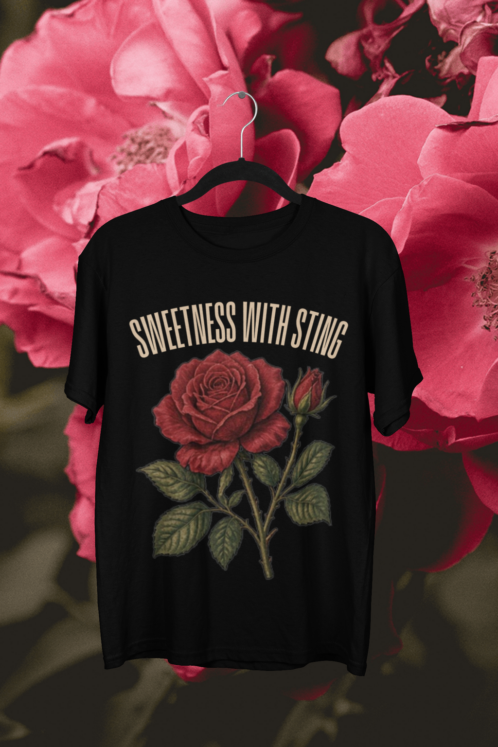 Sweetness With Sting Tee - Black, flat mockup