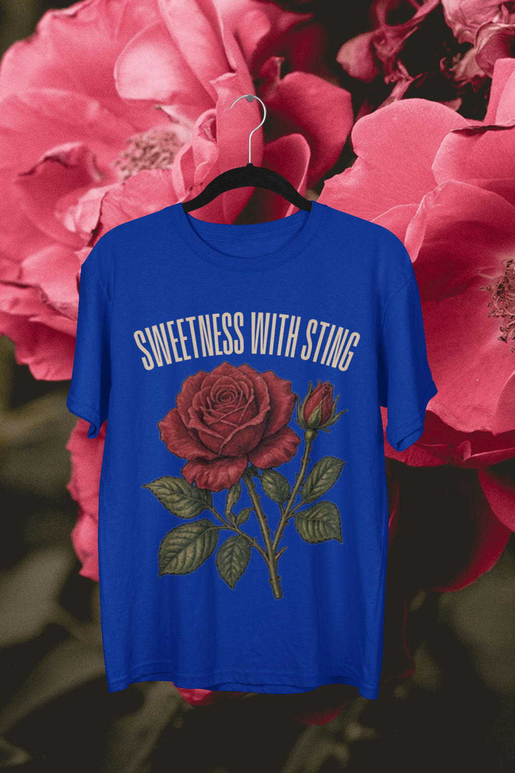 Sweetness With Sting Tee - Blue, flat mockup