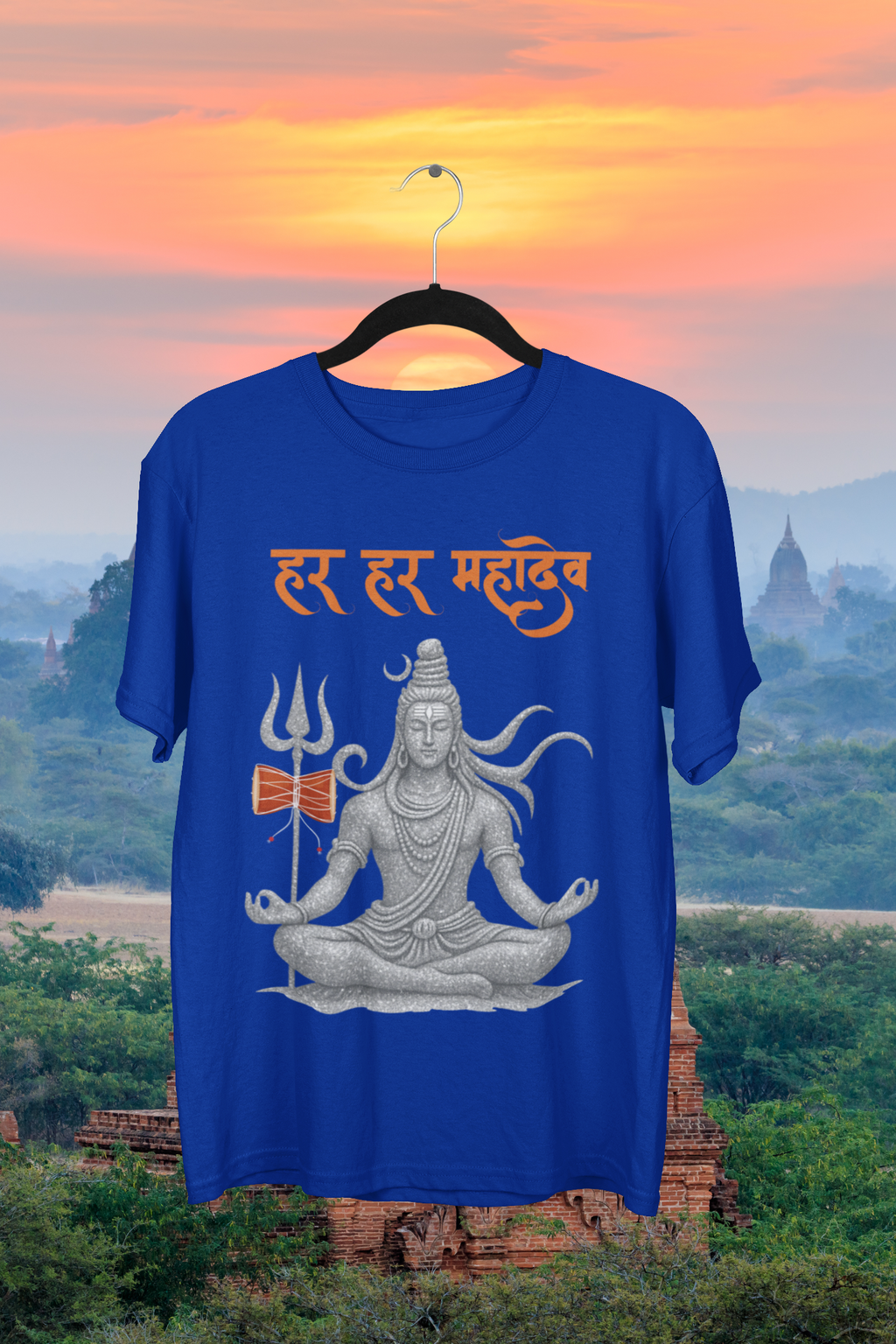 Har Har Mahadev Tee - Blue, flat mockup