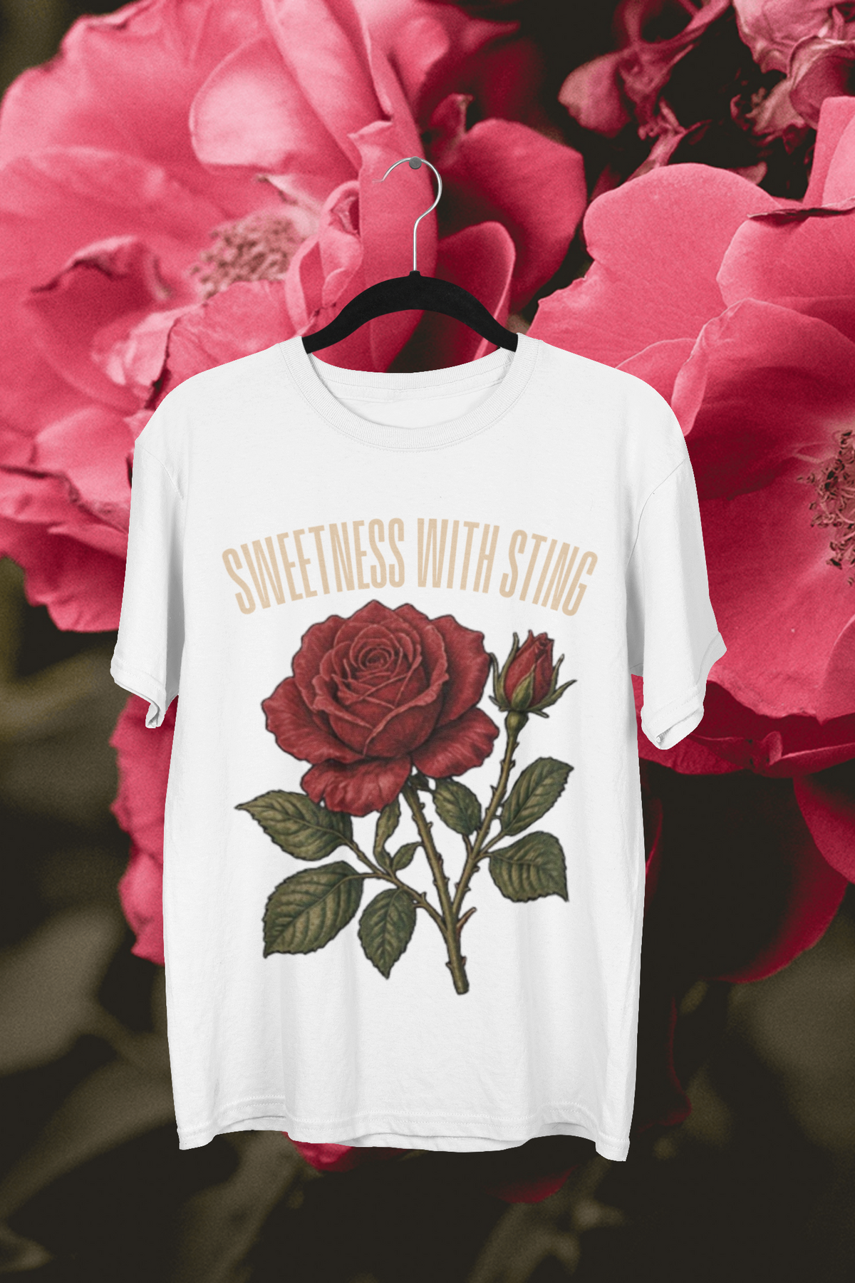 Sweetness With Sting Tee - White, flat mockup