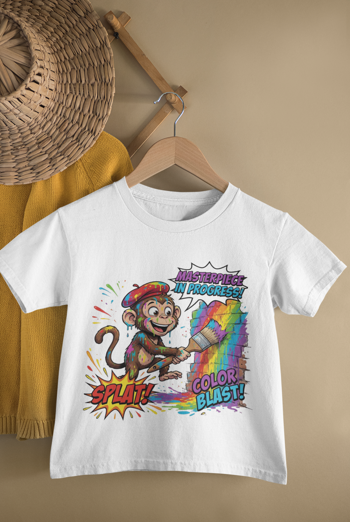 Mini Masterpiece T-Shirt White - hanging on rack