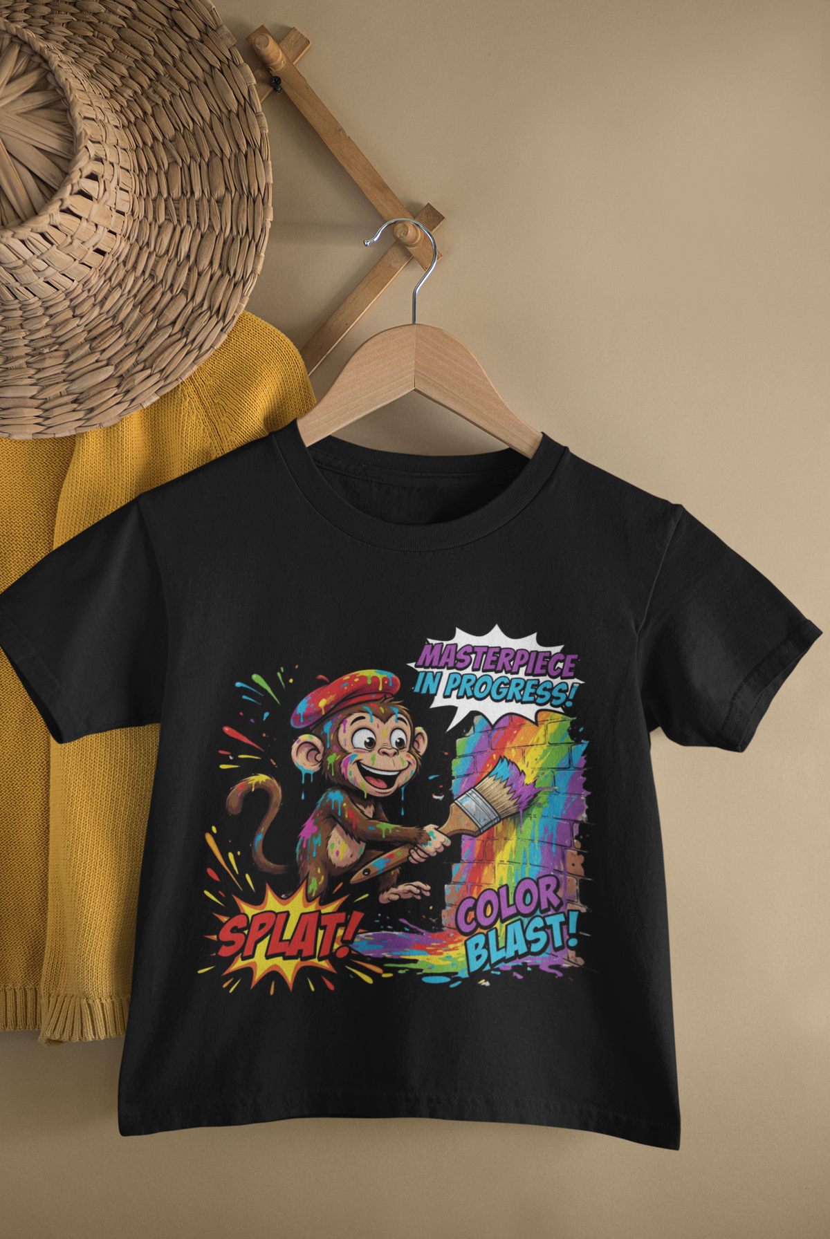 Mini Masterpiece T-Shirt Black - hanging on rack
