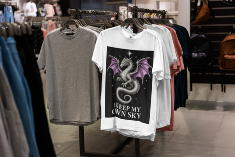 I Keep My Own Sky - White tee on rack in store