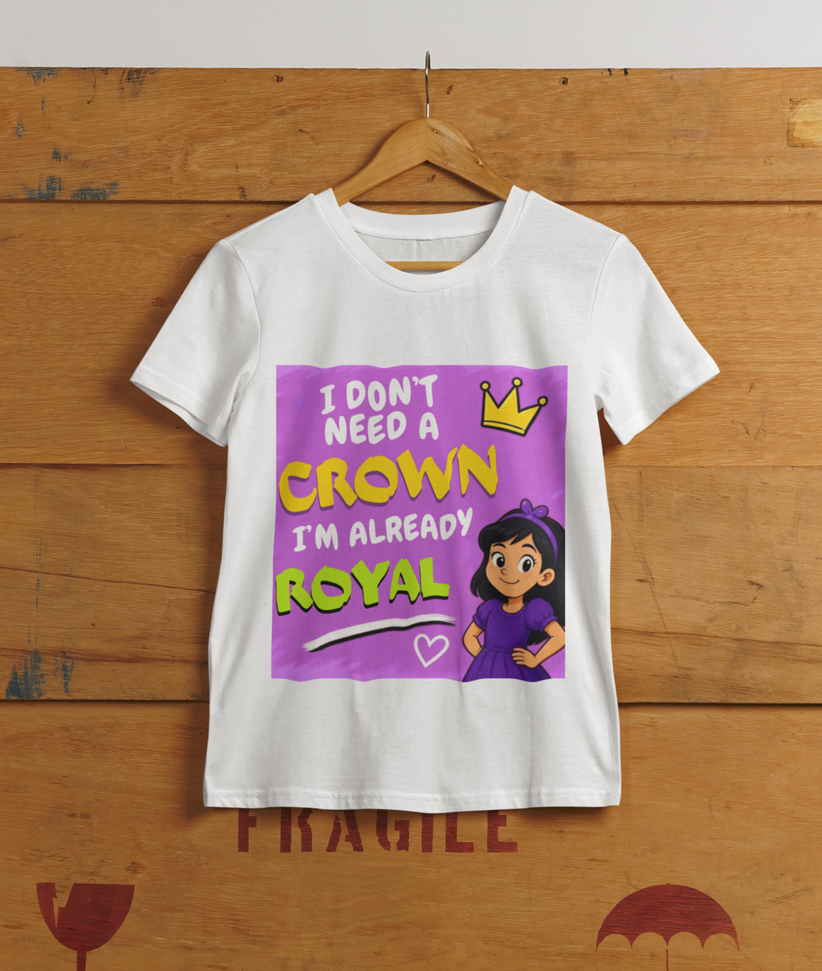 Already Royal T-Shirt Black - hanging on cargo box