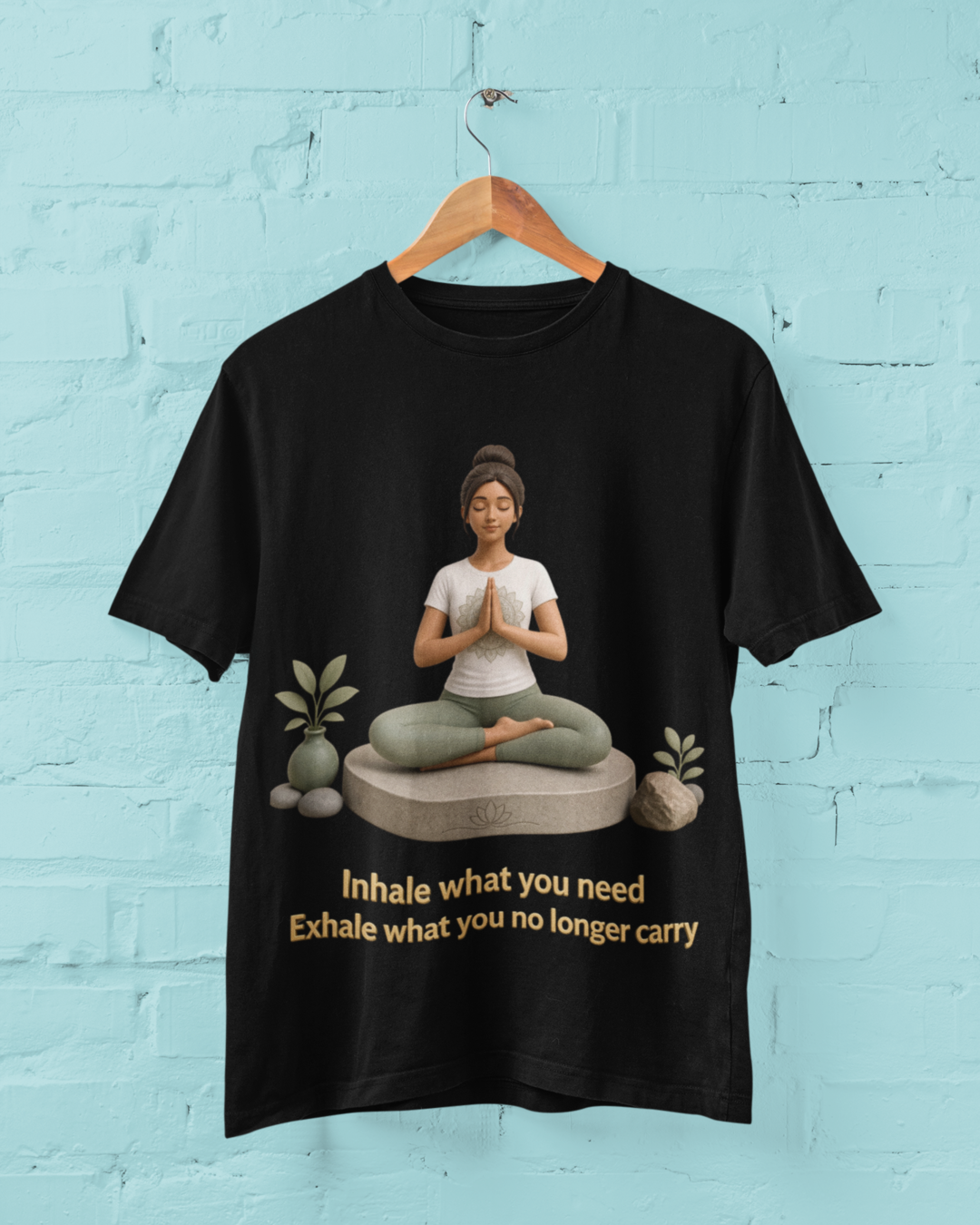 Inhale Exhale Yoga Tee - Black hanging mockup