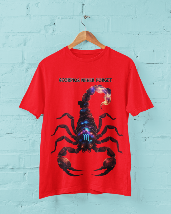 Scorpios Never Forget T-Shirt — Red