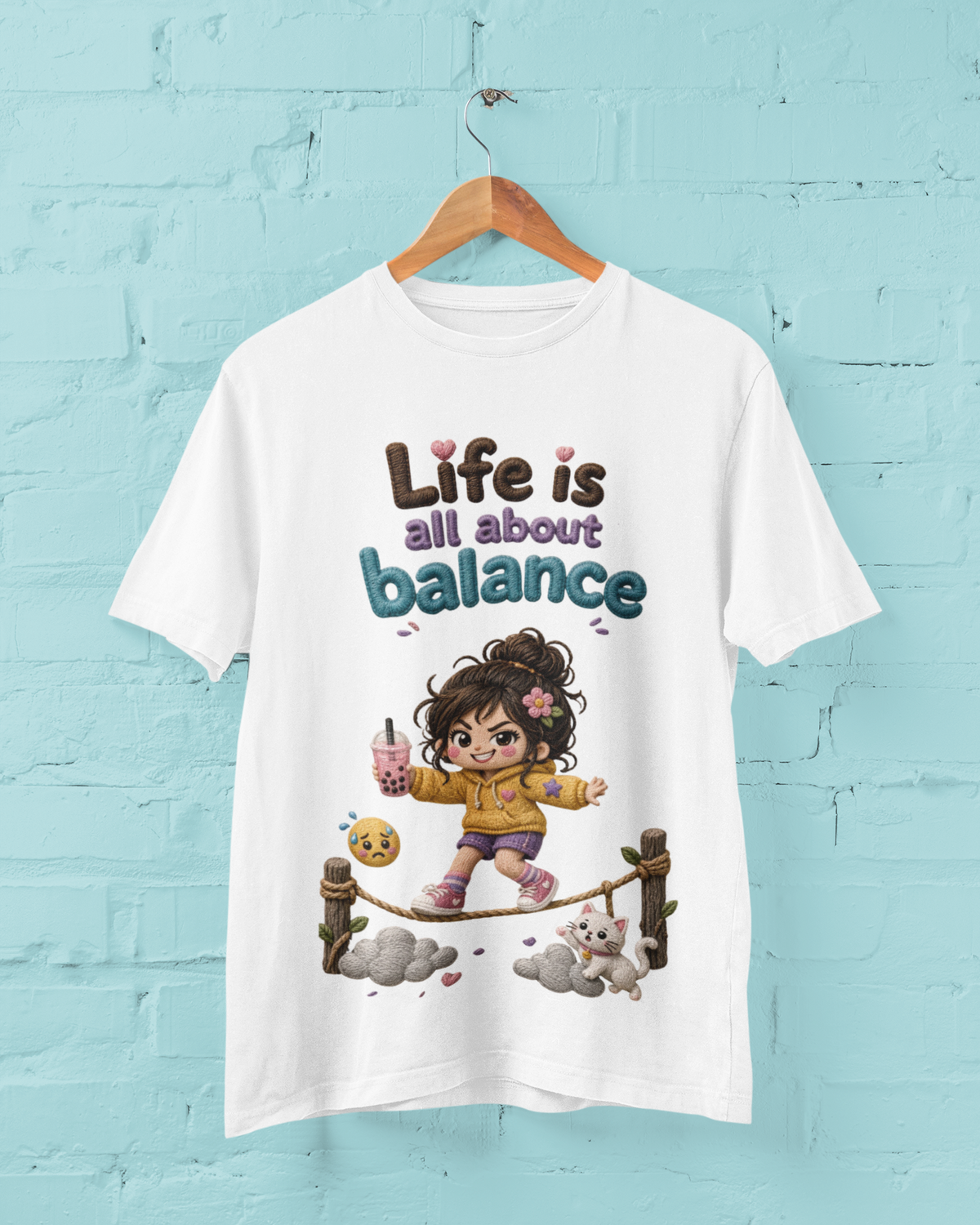 Life Is All About Balance Tee White - hanging on wall