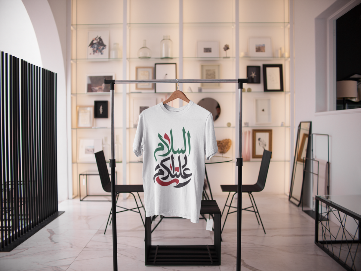 السلام عليكم tee - White, hanger in decorated room
