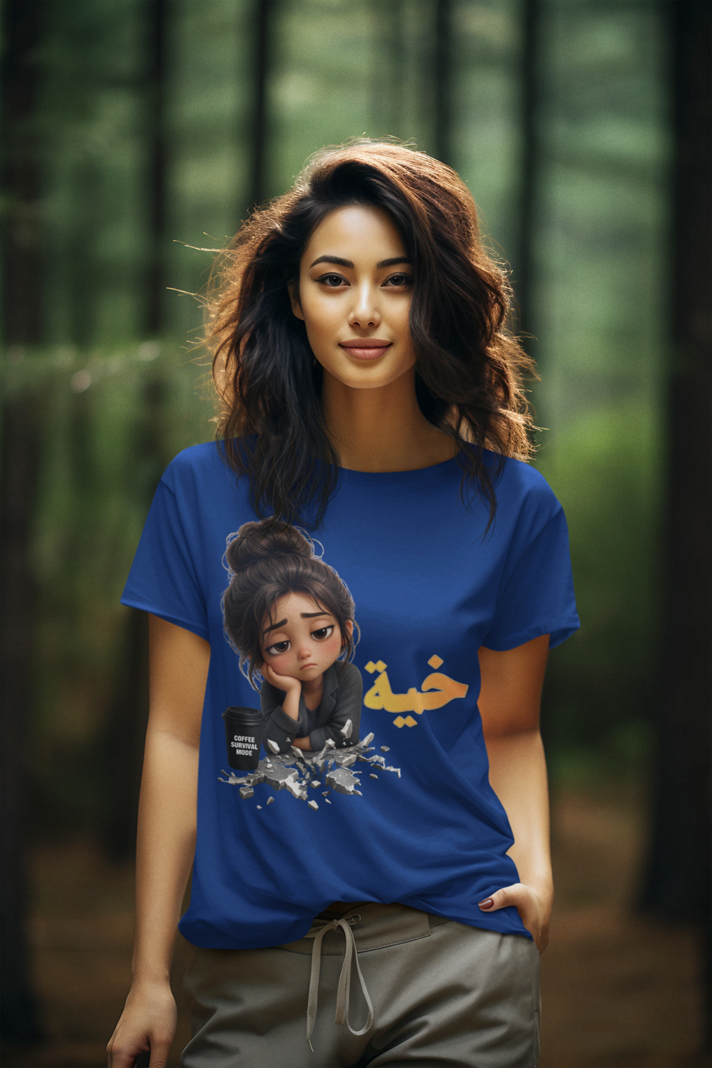 خيبة Disappointment Tee - Blue, woman outdoors