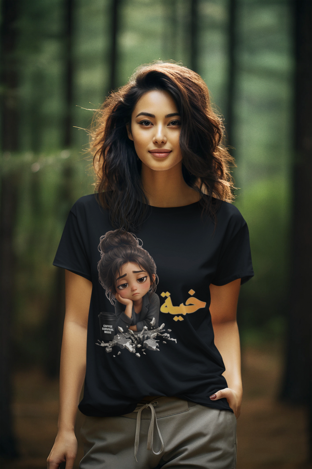 خيبة Disappointment Tee - Black, woman outdoors