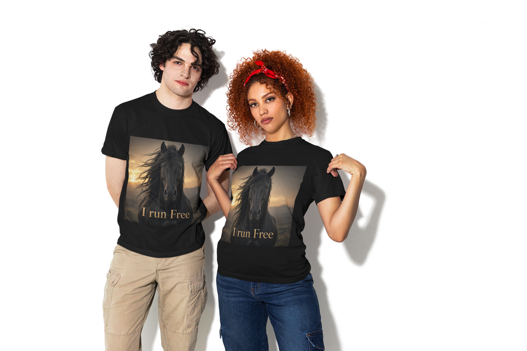 I Run Free - Black tee couple mockup