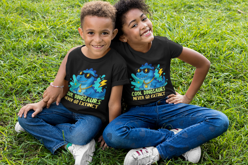 Never Go Extinct T-Shirt Black - two siblings hugging on grass