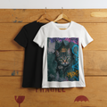 Graffiti Meow Tee White and Black - hanging on wooden box