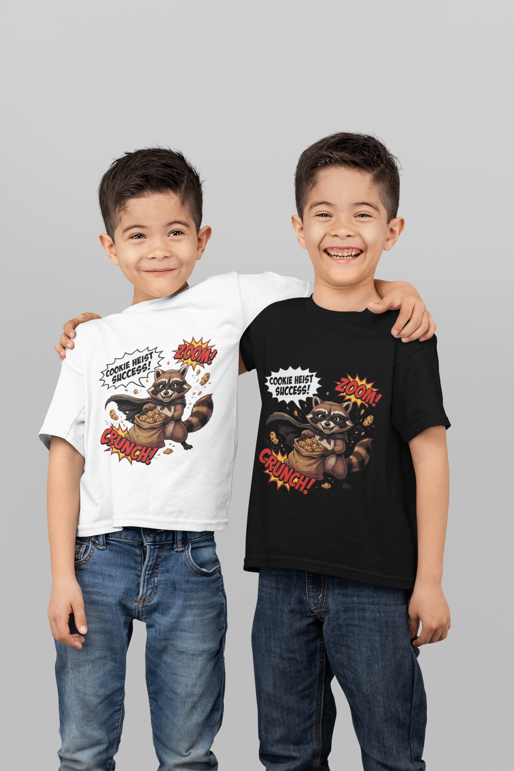 The Cookie Bandit T-Shirt - two boys smiling in Black and White