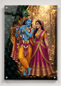Radha Krishna Acrylic Elevated Print - front view on white wall