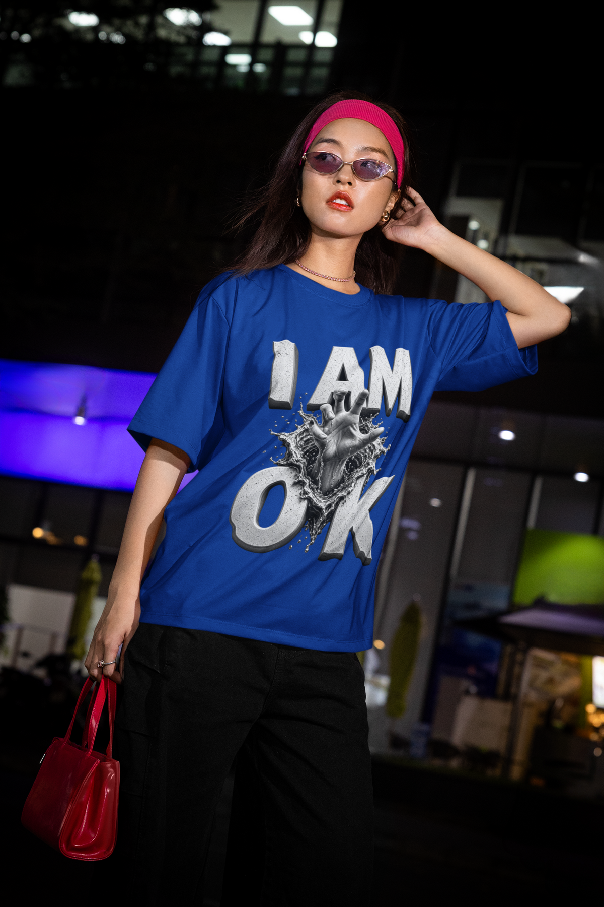 I Am OK tee - Blue model shot