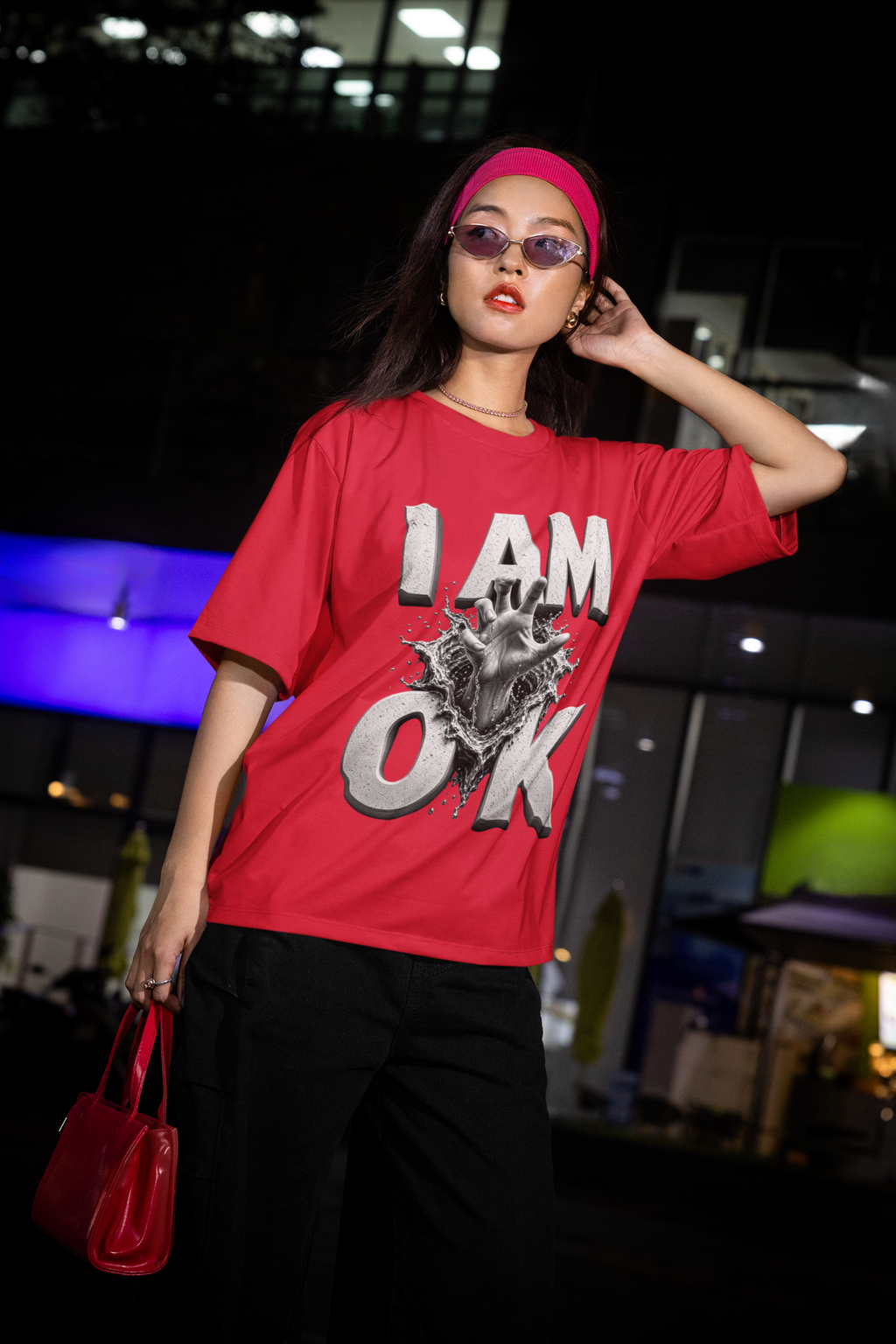 I Am OK tee - Red model shot