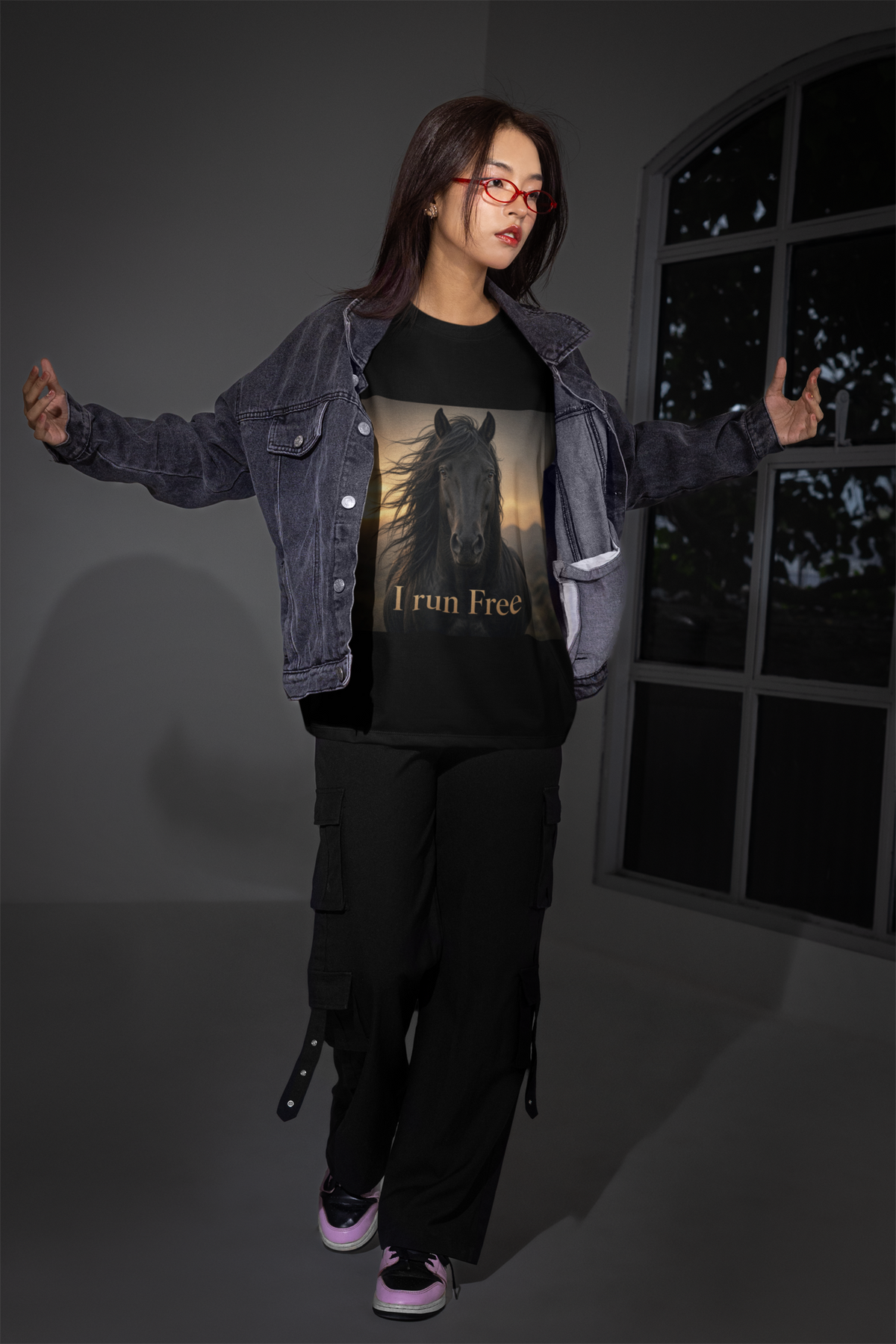 I Run Free - Black tee woman streetwear mockup