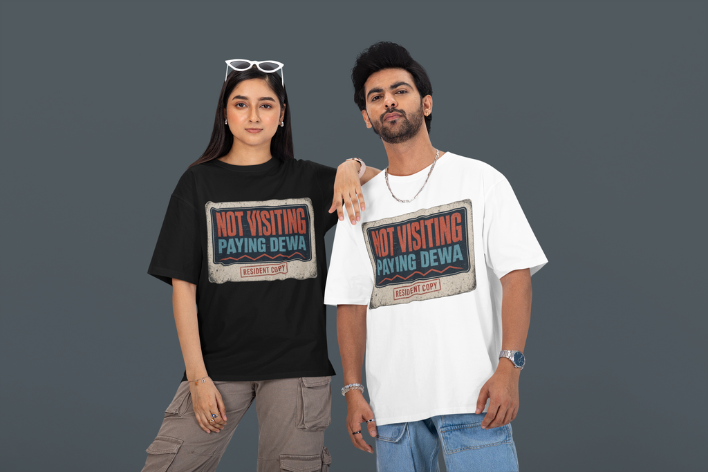 Not Visiting Paying DEWA unisex tee couple mockup black and white