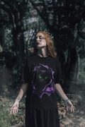 Resting Witch Face Halloween T-Shirt - woman in dark forest